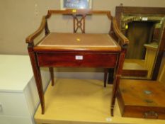 AN EDWARDIAN MAHOGANY INLAID PIANO STOOL