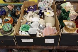 THREE TRAYS OF ASSORTED CERAMICS ETC TO INCLUDE A STAFFORDSHIRE FLATBACK, ORIENTAL VASE ETC