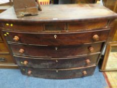 A VICTORIAN MAHOGANY BOW FRONT CHEST A/F