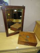 AN ANTIQUE MIRROR AND VINTAGE MAHOGANY BOX (2)