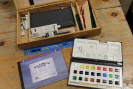AN ARTISTS BOX AND CONTENTS