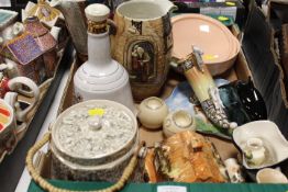 A TRAY OF CERAMICS TO INCLUDE BESWICK JUGS