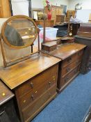 TWO VINTAGE OAK DRESSING TABLES - ONE MINUS MIRROR