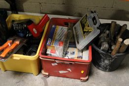 TWO BOXES AND ONE BUCKET OF TOOLS