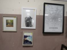 A FRAMED 'FRIESIAN HEIFER' ENGRAVING BY MILES, LONDON MAP AND TWO MORE PRINTS (4)