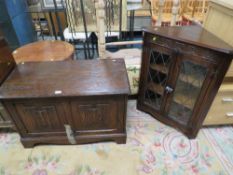 A JAYCEE OAK LINENFOLD MEDIA CABINET AND CORNER CABINET (2)