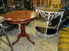 A RETRO HALF MOON TABLE PLUS A RETRO PEDESTAL TABLE (2)