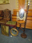 A MODERN NEST OF TABLES, WINE TABLE, CREAM TRIPLE MIRROR, LAMPS, GILT MIRROR ETC