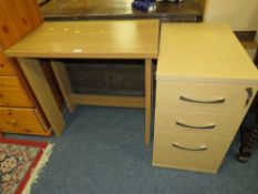 A MODERN SMALL COMPUTER DESK & A FILING CABINET (2)