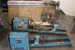 TWO WOOD LATHES AND A MOUNTED PART WOOD LATHE
