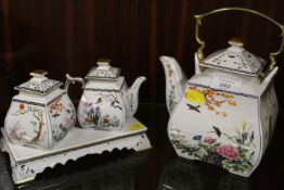 FRANKLIN MINT TEA POT. MILK. SUGAR ON STANDS
