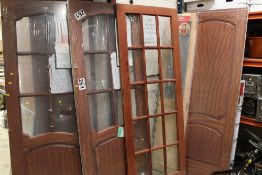 FOUR HARDWOOD INTERIOR DOORS TOGETHER WITH A BI FOLD PINE DOOR