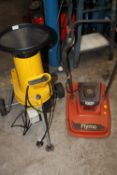 A BRANCH SHREDDER / MULCHER TOGETHER WITH A FLYMO HOVER MOWER