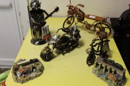 A COLLECTION OF NOVELTY MOTORBIKES FIGURES ETC