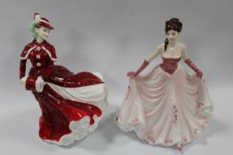 A ROYAL DOULTON FIGURE 'CHRISTMAS DAY' TOGETHER WITH A COALPORT 'HAPPY BIRTHDAY' FIGURE (2)