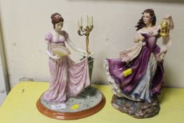 A PAIR OF FRANKLIN MINT PORCELAIN FIGURES ELIZABETH SURPISE FROM PRIDE AND PREJUDICE TOGETHER WITH