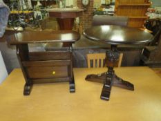 A JAYCEE SMALL PEDESTAL TABLE & MAGAZINE RACK TABLE (2)