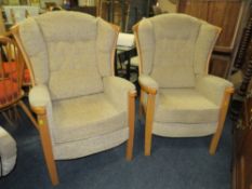 A PAIR OF MODERN ERCOL UPHOLSTERED ARMCHAIRS