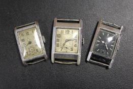 THREE VINTAGE ART DECO MENS WRIST WATCHES