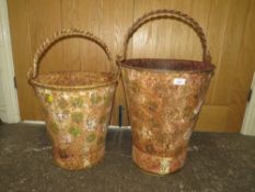 TWO LARGE VINTAGE STYLE METAL BUCKETS - LARGEST H 47 cm EXCLUDING HANDLE