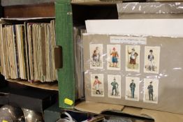 A TRAY OF ASSORTED CIGARETTE ANTIQUE CARDS TO INCLUDE VARIOUS COMPLETED ALBUMS