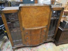 A VINTAGE WALNUT BUREAU BOOKCASE - W 122 CM