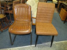 TWO MODERN BROWN LEATHER DINING CHAIRS