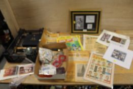 A TRAY OF ASSORTED COLLECTABLE'S TO INCLUDE AN IAN BOTHAM AUTOGRAPHED PICTURE