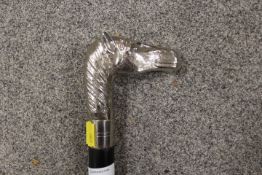 HORSE TOPPED POLISHED METAL WALKING STICK