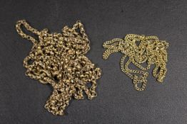 A VINTAGE GOLD PLATED MUFF CHAIN TOGETHER WITH A SMALL GOLD PLATED NECKLACE (2)