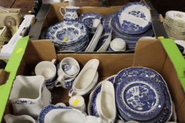 TWO TRAYS OF BLUE/WHITE CERAMICS
