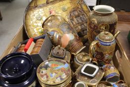 A TRAY OF JAPANESE STYLE TEA WARE TOGETHER WITH A LAMBERT STYLE TOBACCO JAR ETC
