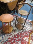 A VINTAGE OAK DUMB WAITER WOODEN STAND & LAZY SUSAN