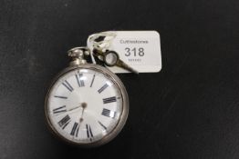 A HALLMARKED SILVER PAIR CASED VERGE POCKET WATCH BY ALLEN OF W.HAMPTON - BIRMINGHAM 1824, on four