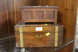 A VINTAGE WOODEN WRITING SLOPE TOGETHER WITH A ART NOUVEAU WOODEN BOX A/F (2)