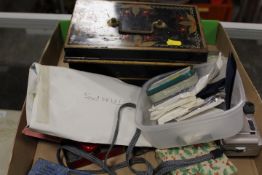 A TRAY OF COLLECTABLES TO INCLUDE A MONEY TIN CONTAINING COIN COLLECTION ETC