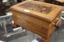 A VINTAGE BOX WITH HANDLES AND A PAINTED PANEL BY A.J BUTLER |THE DEANERY HOUSE WOLVERHAMPTON |