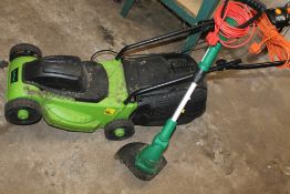 AN ELECTRIC CHALLENGE LAWN MOWER AND A GARDEN LINE STRIMMER