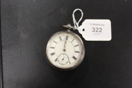 A HALLMARKED SILVER OPEN FACED, MANUAL WIND POCKET WATCH