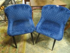A PAIR OF MODERN BLUE DINING CHAIRS