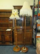 A VINTAGE OAK BARLEYTWIST STANDARD LAMP TOGETHER WITH ANOTHER (2)