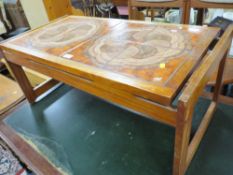 A RETRO TEAK TILE TOPPED COFFEE TABLE - W 95 cm