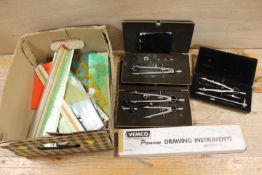 A BOX OF VINTAGE DRAWING EQUIPMENT