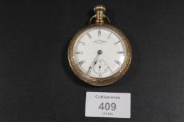 AN Am. WATCH Co. WALTHAM GOLD PLATED OPEN FACED, MANUAL WIND POCKET WATCH A/FCondition report: