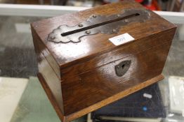 A BRASS MOUNTED OAK LETTER BOX