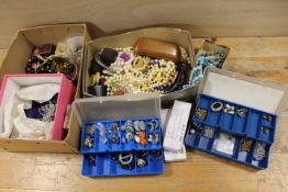 TWO BOXES OF ASSORTED VINTAGE AND MODERN COSTUME JEWELLERY