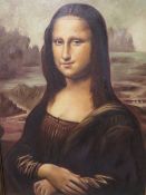 A HANDPAINTED OIL ON CANVAS STUDY OF LEONARDO DA VINCI 'THE MONA LISA' MOUNTED IN AN OAK FRAME 58