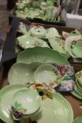 THREE TRAYS OF ASSORTED CARLTON WARE LEAF DISHES , JUGS, TOAST RACKS ETC