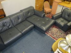 A MODERN BLUE NAVY CORNER SUITE AND ARMCHAIR