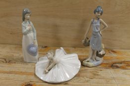 A NAO FIGURE OF A GIRL BALLERINA TOGETHER WITH ANOTHER NAO FIGURE PLUS ANOTHER SIMILAR FIGURE (3)